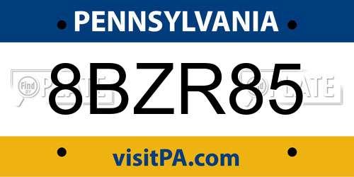 8BZR85 Pennsylvania License Plate