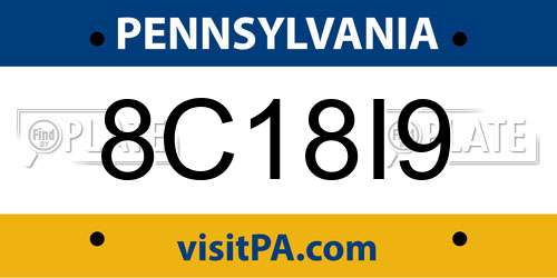 8C18I9 Pennsylvania License Plate