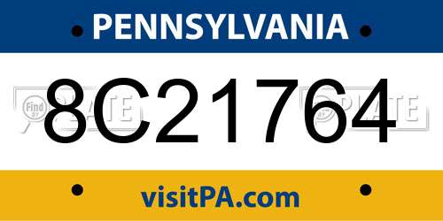 8C21764 Pennsylvania License Plate