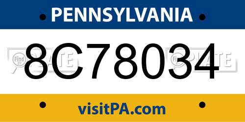 8C78034 Pennsylvania License Plate