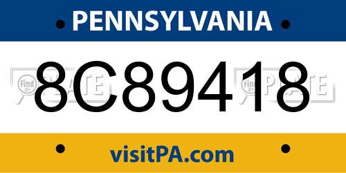 8C89418 Pennsylvania License Plate