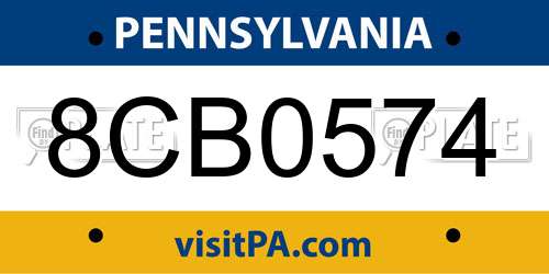 8CB0574 Pennsylvania License Plate
