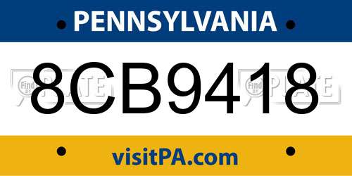 8CB9418 Pennsylvania License Plate