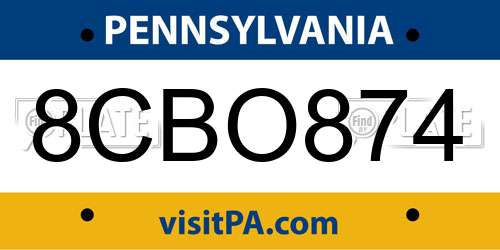 8CBO874 Pennsylvania License Plate