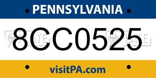 8CC0525 Pennsylvania License Plate