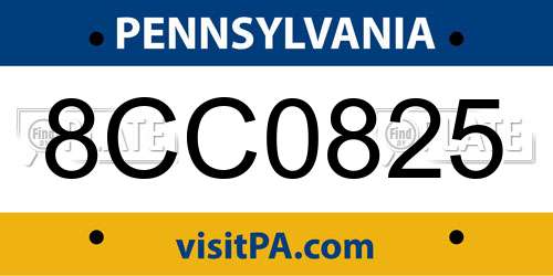 8CC0825 Pennsylvania License Plate
