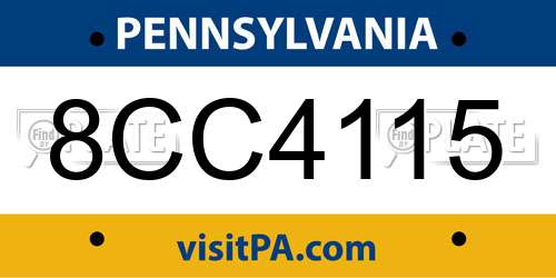 8CC4115 Pennsylvania License Plate