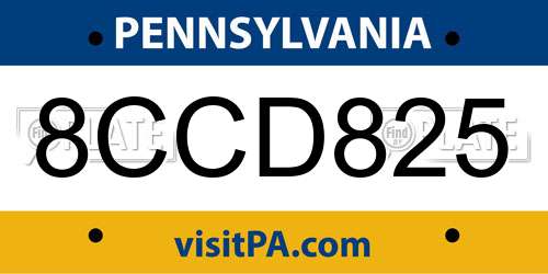 8CCD825 Pennsylvania License Plate