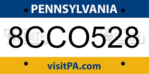 8CCO528 Pennsylvania License Plate
