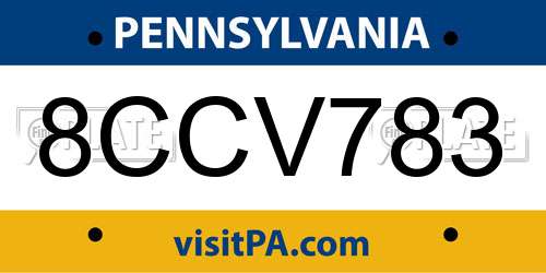 8CCV783 Pennsylvania License Plate