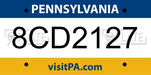 8CD2127 Pennsylvania License Plate