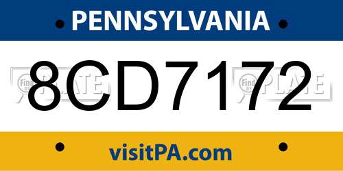 8CD7172 Pennsylvania License Plate