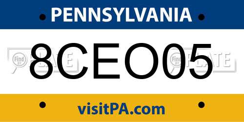 8CEO05 Pennsylvania License Plate
