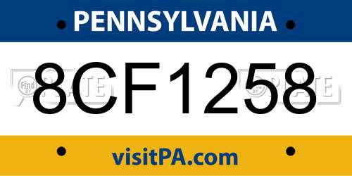 8CF1258 Pennsylvania License Plate