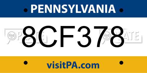 8CF378 Pennsylvania License Plate