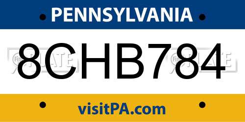 8CHB784 Pennsylvania License Plate