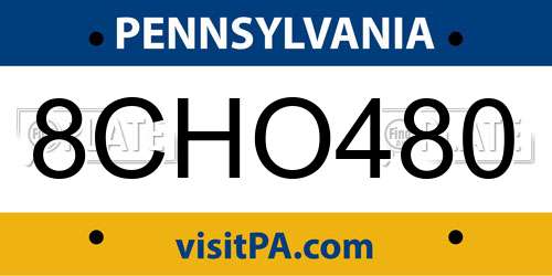 8CHO480 Pennsylvania License Plate