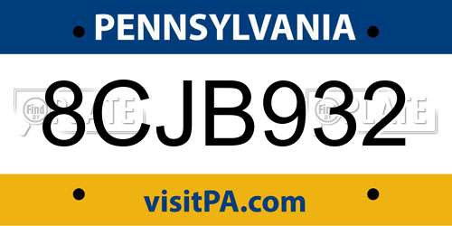 8CJB932 Pennsylvania License Plate