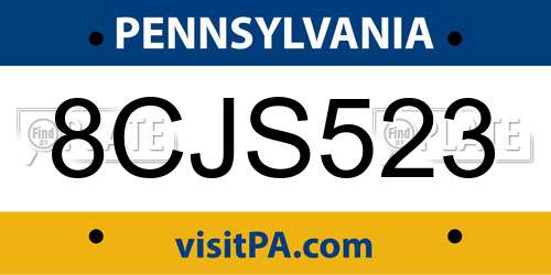 8CJS523 Pennsylvania License Plate