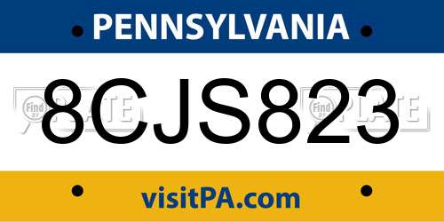 8CJS823 Pennsylvania License Plate