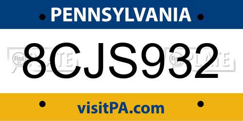8CJS932 Pennsylvania License Plate