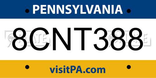 8CNT388 Pennsylvania License Plate