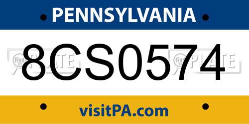 8CS0574 Pennsylvania License Plate