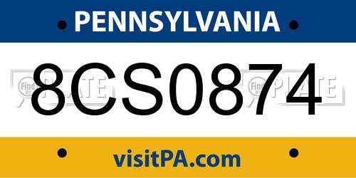 8CS0874 Pennsylvania License Plate