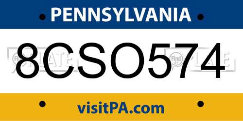 8CSO574 Pennsylvania License Plate