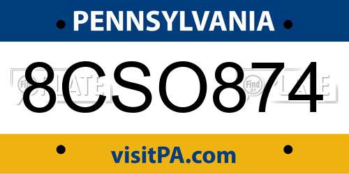 8CSO874 Pennsylvania License Plate