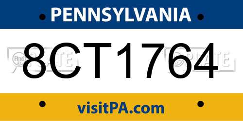 8CT1764 Pennsylvania License Plate