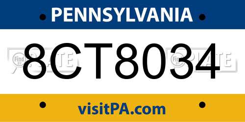 8CT8034 Pennsylvania License Plate