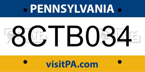 8CTB034 Pennsylvania License Plate