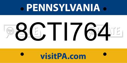 8CTI764 Pennsylvania License Plate