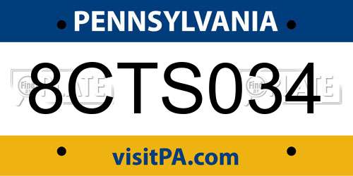 8CTS034 Pennsylvania License Plate