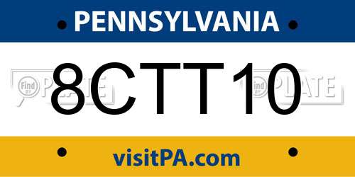 8CTT10 Pennsylvania License Plate