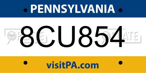 8CU854 Pennsylvania License Plate