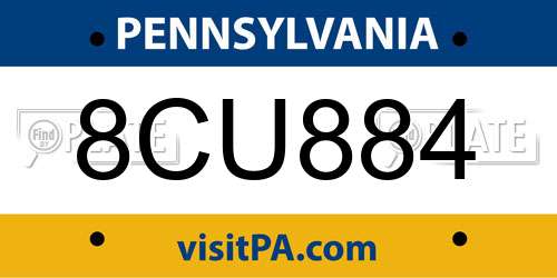 8CU884 Pennsylvania License Plate