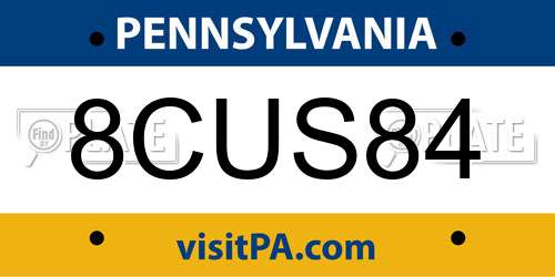 8CUS84 Pennsylvania License Plate