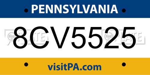 8CV5525 Pennsylvania License Plate
