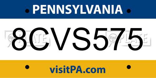 8CVS575 Pennsylvania License Plate