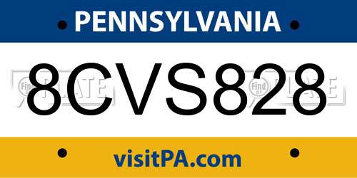 8CVS828 Pennsylvania License Plate