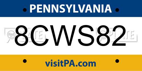 8CWS82 Pennsylvania License Plate