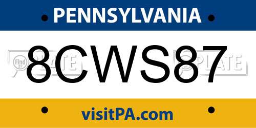8CWS87 Pennsylvania License Plate