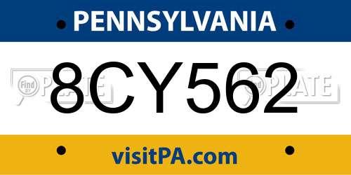 8CY562 Pennsylvania License Plate
