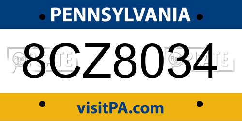 8CZ8034 Pennsylvania License Plate