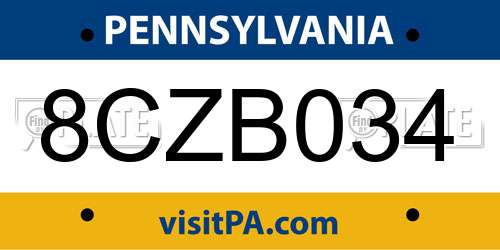 8CZB034 Pennsylvania License Plate