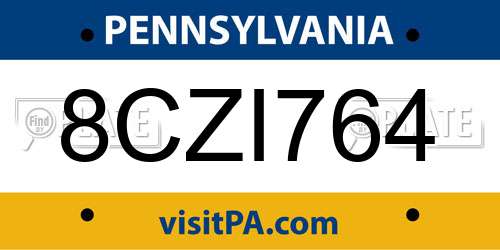 8CZI764 Pennsylvania License Plate