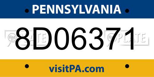 8D06371 Pennsylvania License Plate