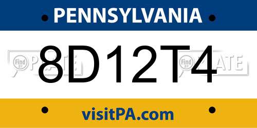 8D12T4 Pennsylvania License Plate